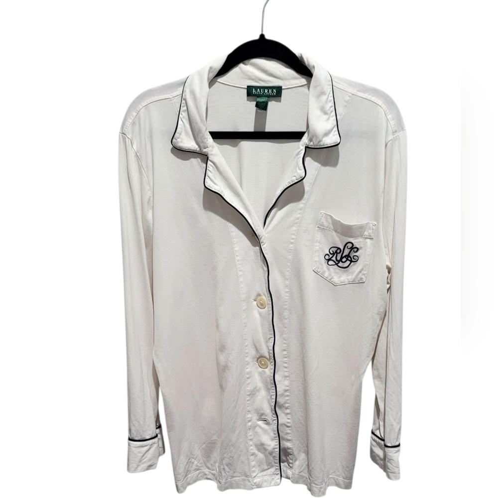 Lauren Ralph Lauren White 100% Cotton Embroidered Pajama Sleep Shirt XL